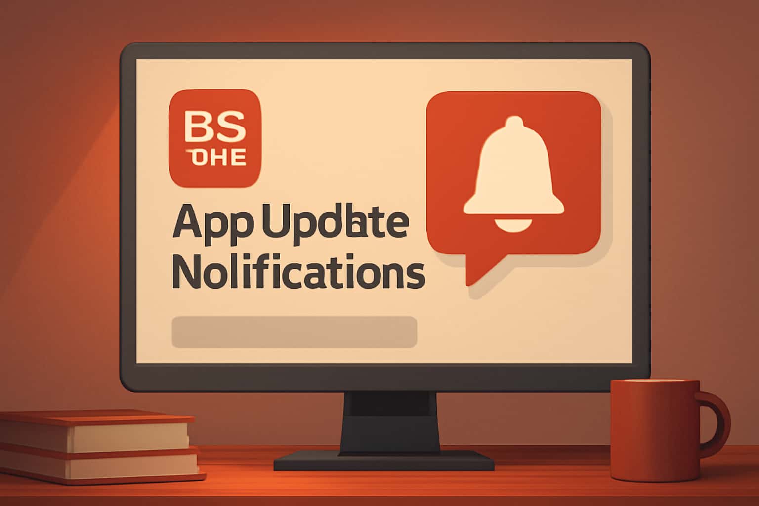 An informational scene depicting BS Win App Update Notifications, featuring the text 'BS Win' prominently.