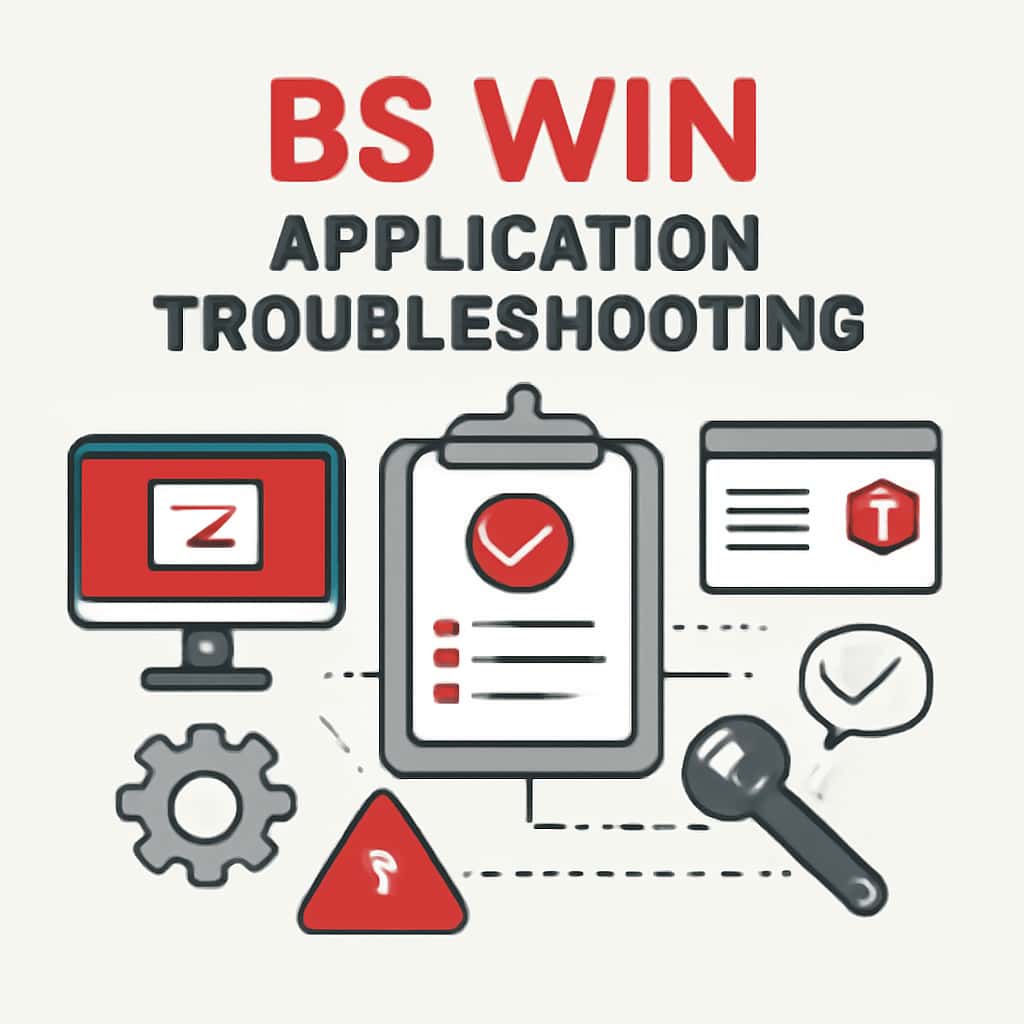 An illustration detailing the troubleshooting process for the BS Win app.