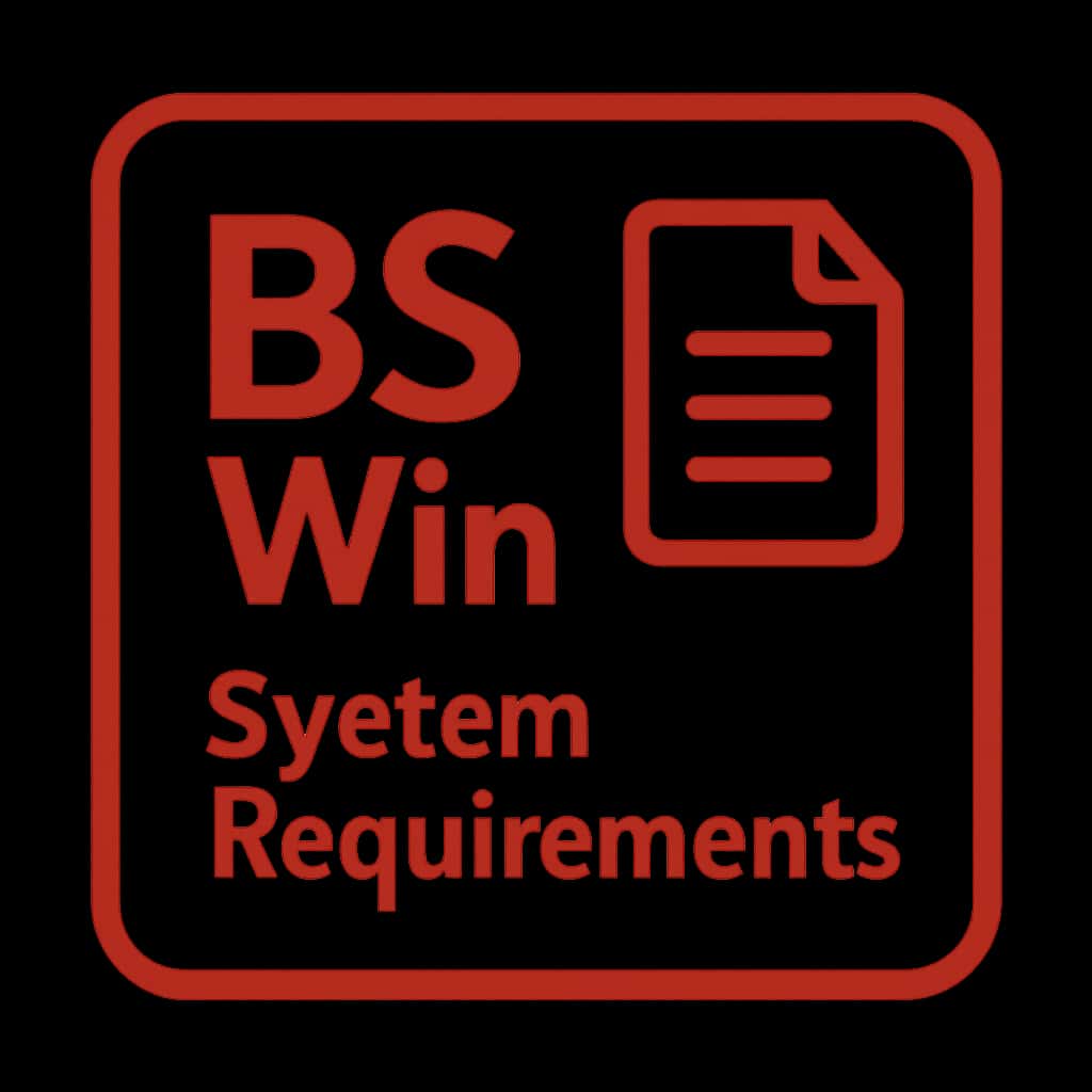 A badge illustrating BS Win System Requirements.