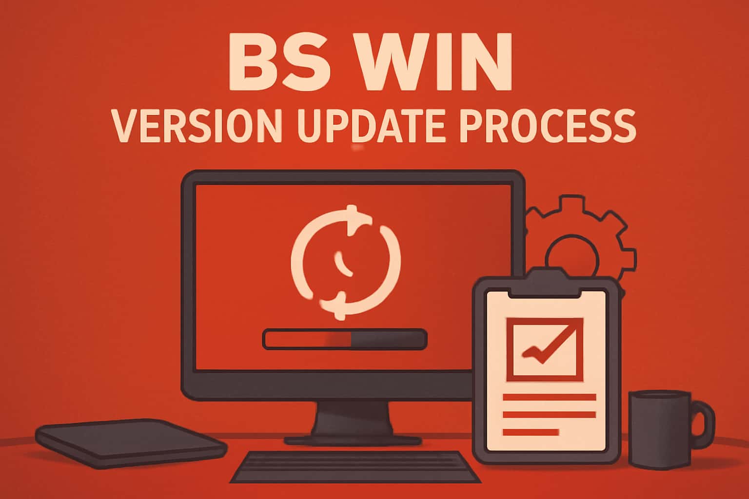 An informative scene depicting the BS Win Version Update Process with relevant text.