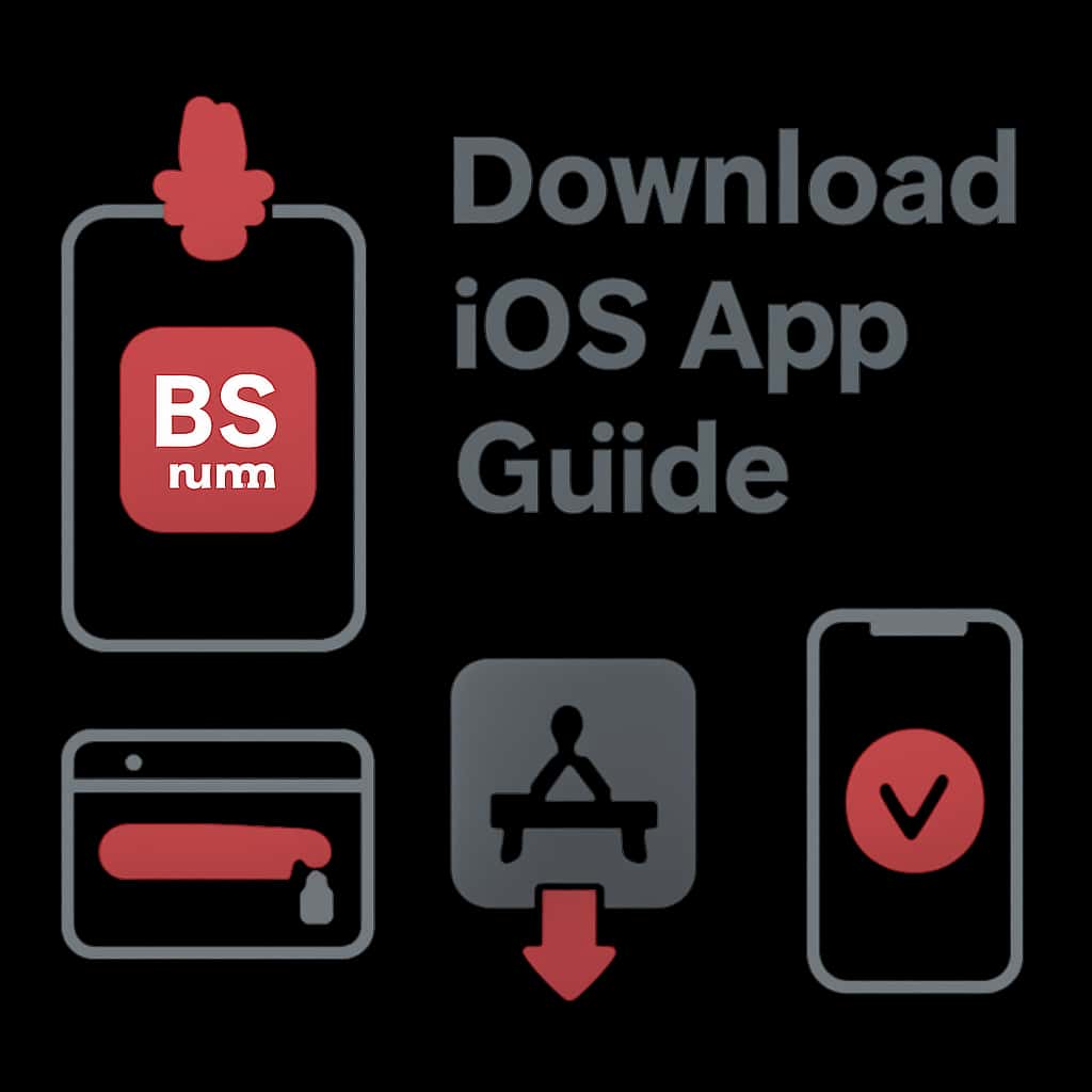 Illustration explaining download and installation of BS Win iOS app.