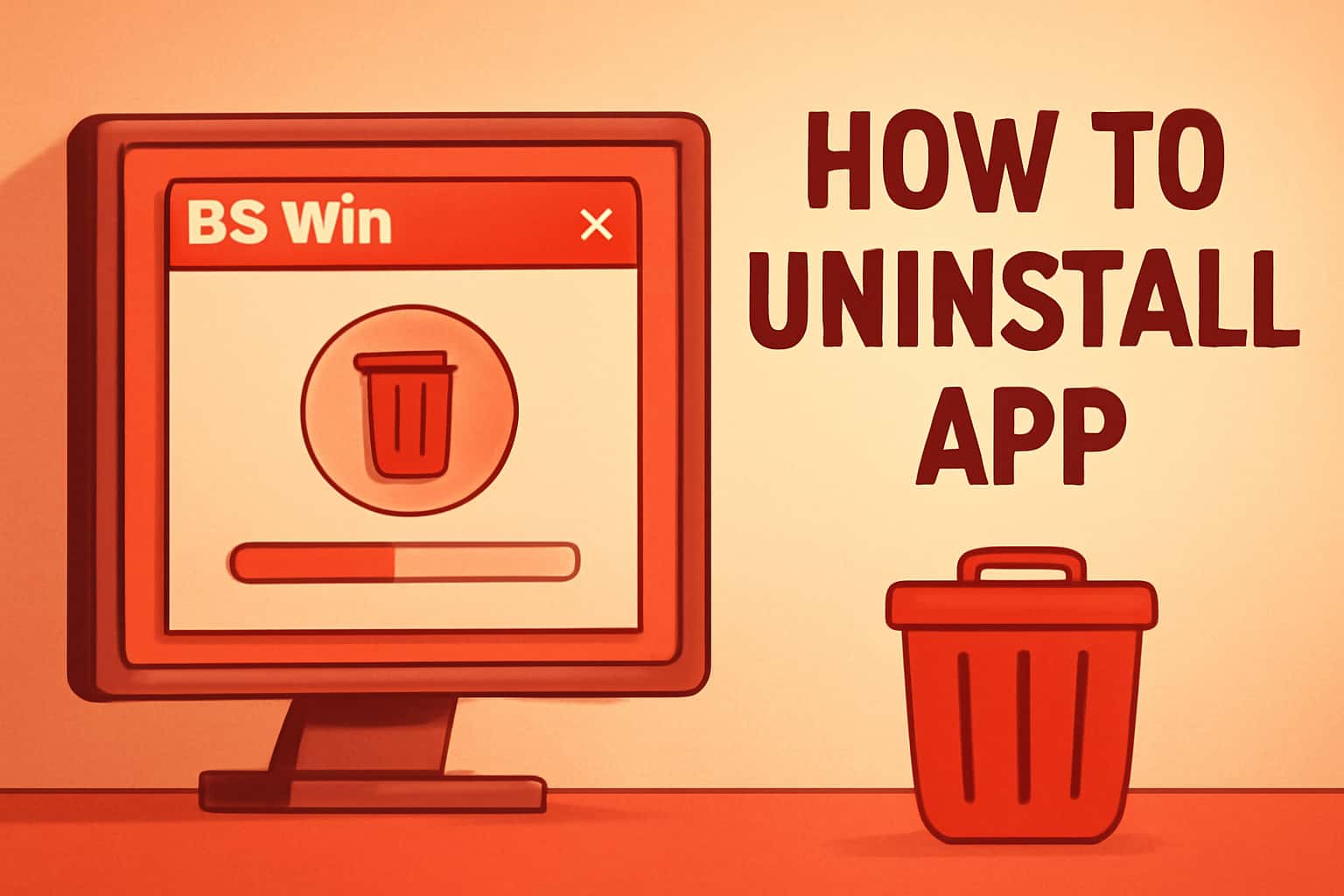 An informative graphic illustrating the process to uninstall the BS Win App.