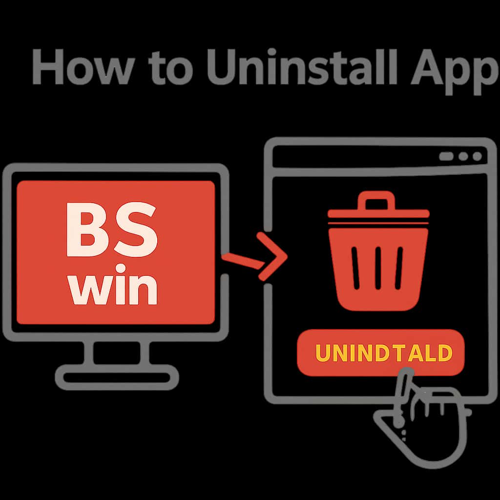 An educational diagram illustrating the uninstallation steps for BS Win App.