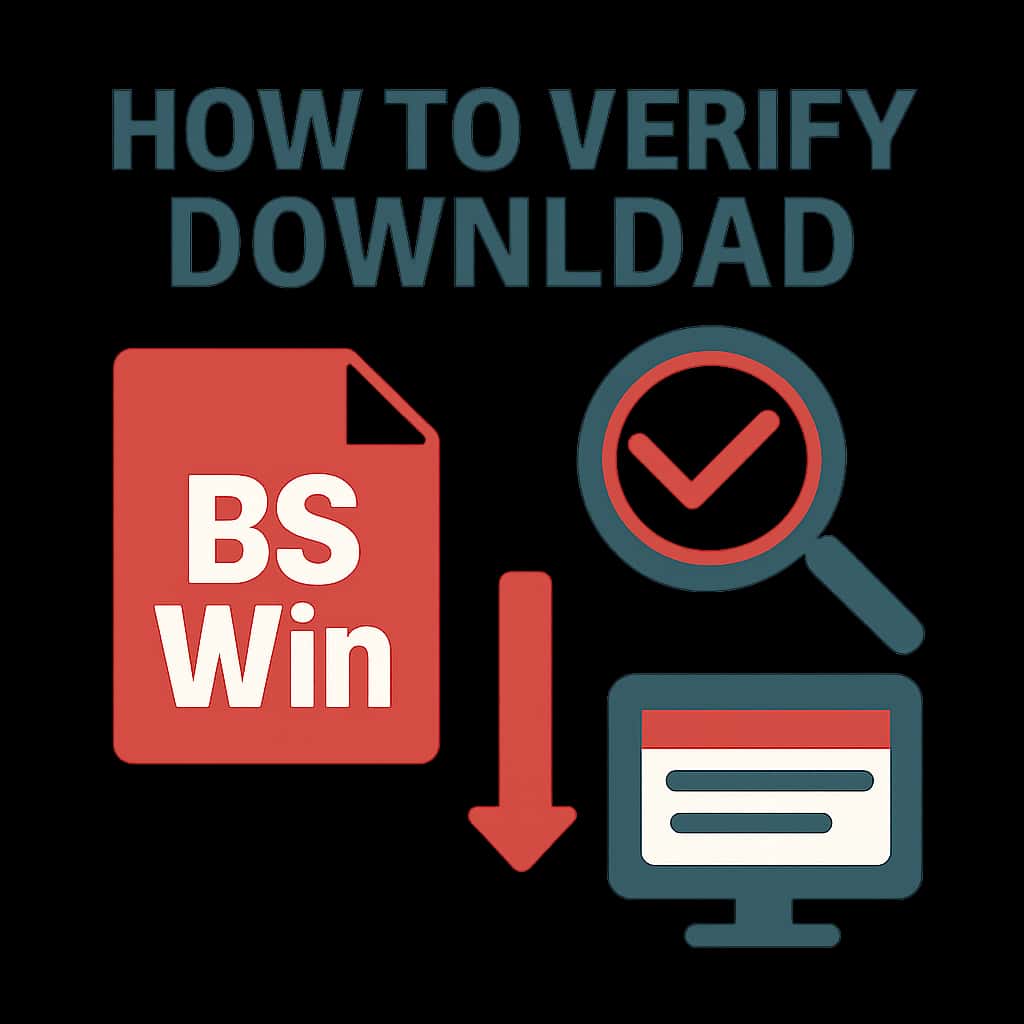 An educational diagram showing steps to verify BS Win Download.