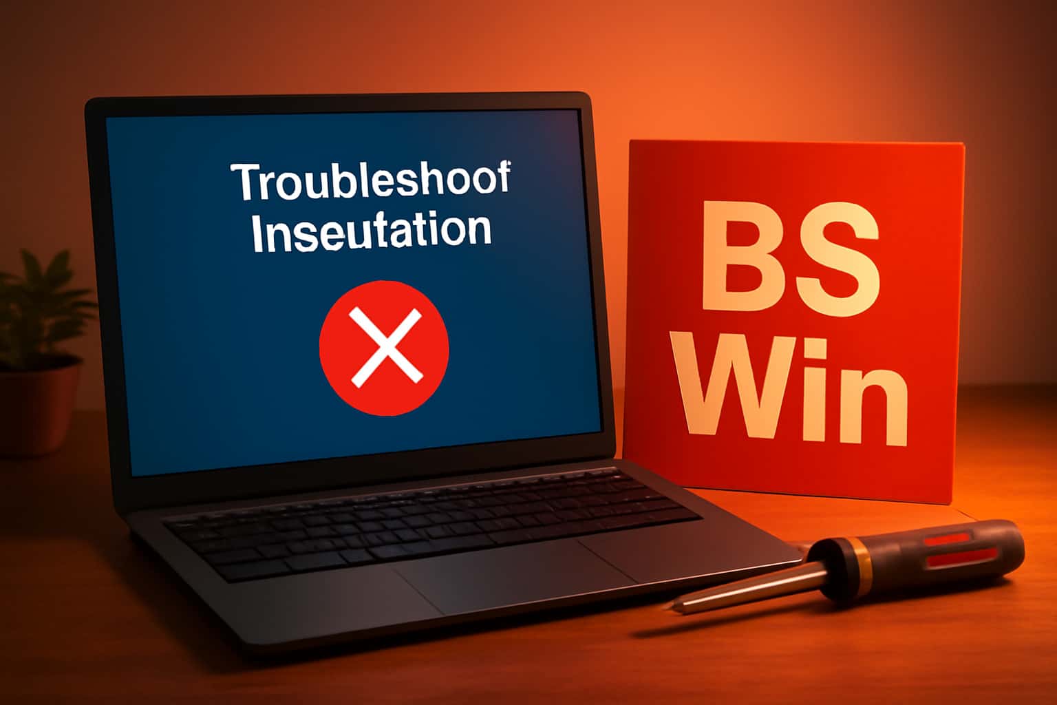 A futuristic image illustrating the troubleshooting process for BS Win installation.